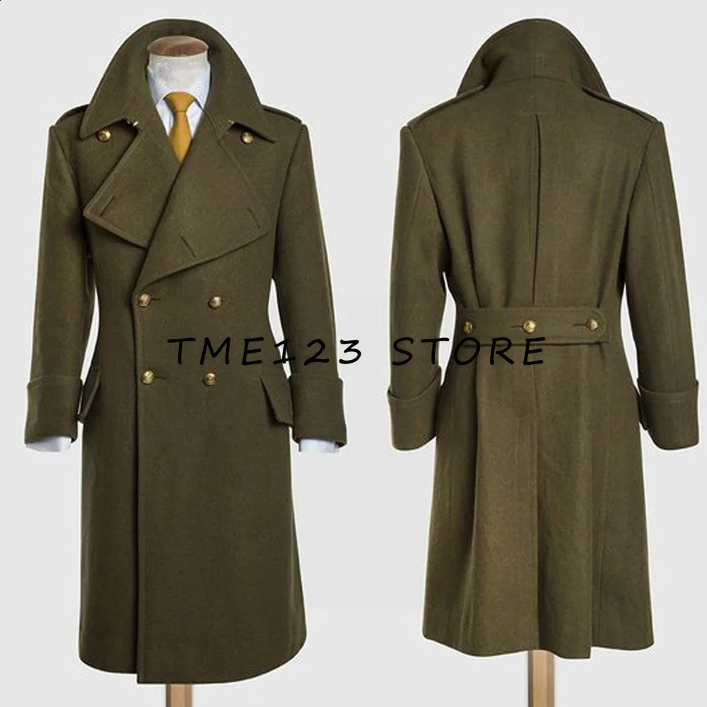 Green trench coat mens wool coat V-neck ultra-thin double-layer business casual winter coat Australian mens 240829