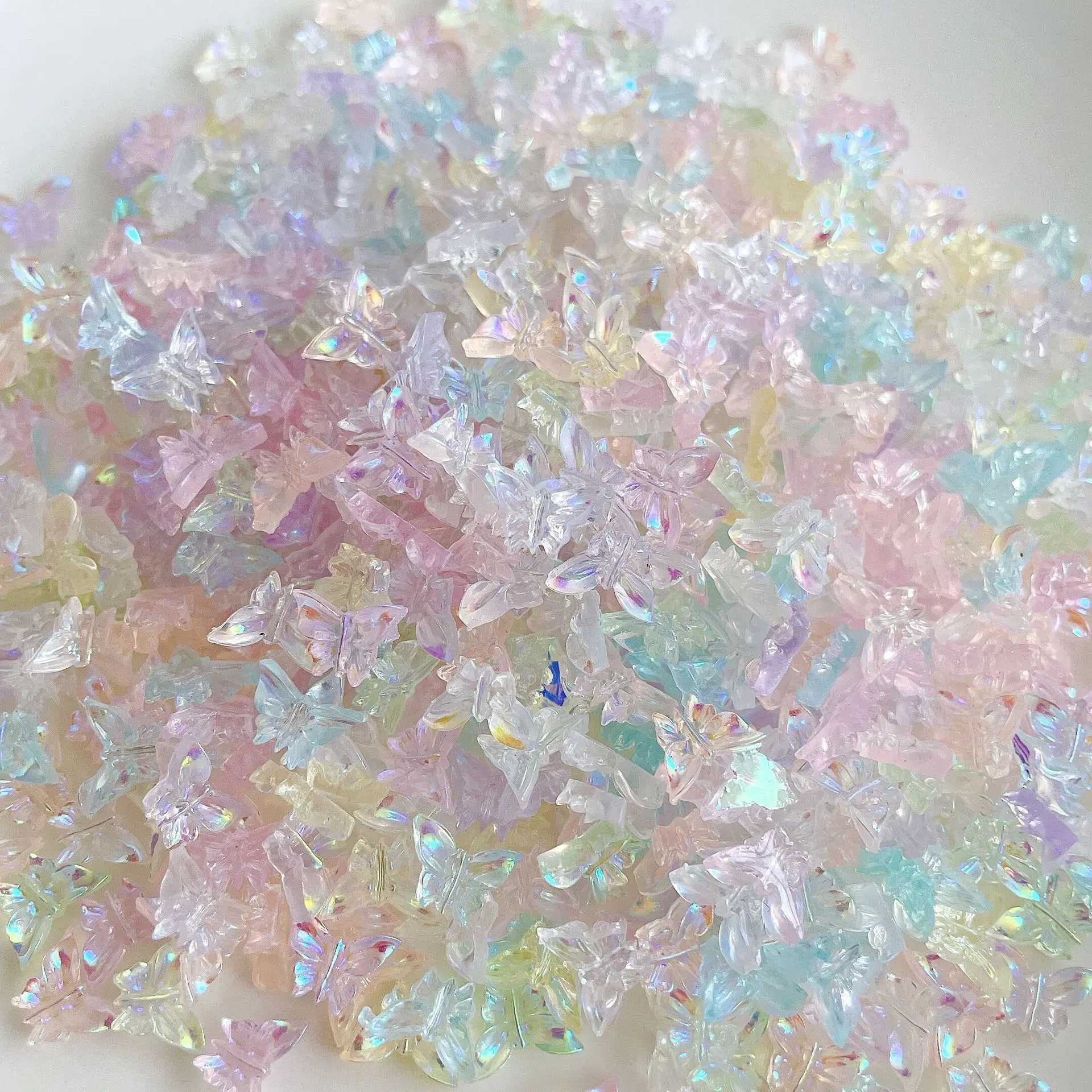 60 Aurora Butterfly Nail Charm Sparkling 3D Acrylic Nail Decoration Materials Manicure Kawaii Accessories W240829