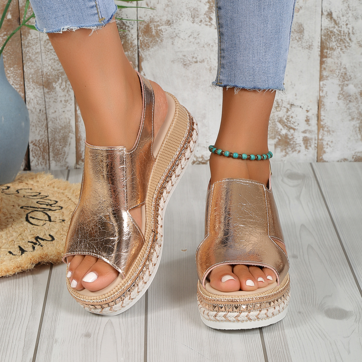 Women's Peep Toe Wedge Sandals-Comfortable Fashion Shoes for Office and Casual Wear with Stylish Trim and Solid Color Design