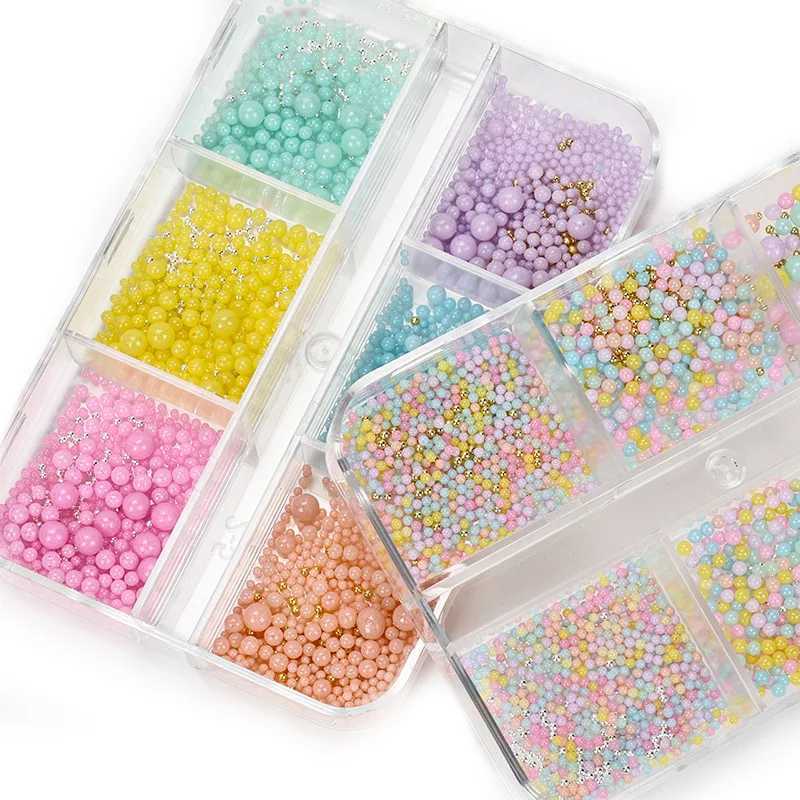 1 box of mini Macaron bubble nail beads charm mixed color 3D resin candy caviar nail bead decoration DIY Kawaii nail accessories W240829