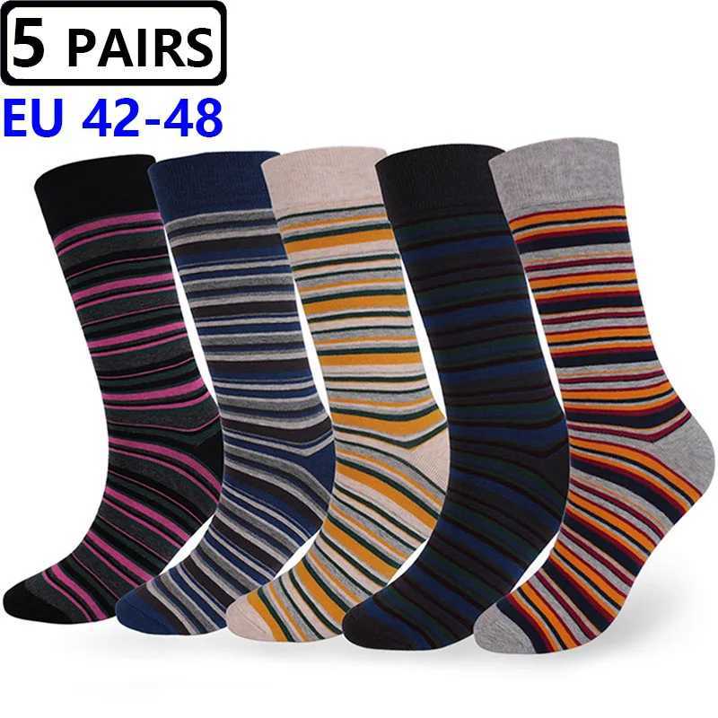 Men's Socks 5 Pairs/Lot Large Size EU 43-48 Classic Mens Socks Funny Casual Business Dress Crew Socks Compression Happy Cotton Socks for Men Y240