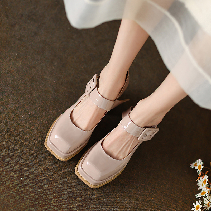 White Black Women's High Heels New Mary Janes Platform Genuine Leather Female Working Party Dance Wedding Shoes Dress Pumps ca1e