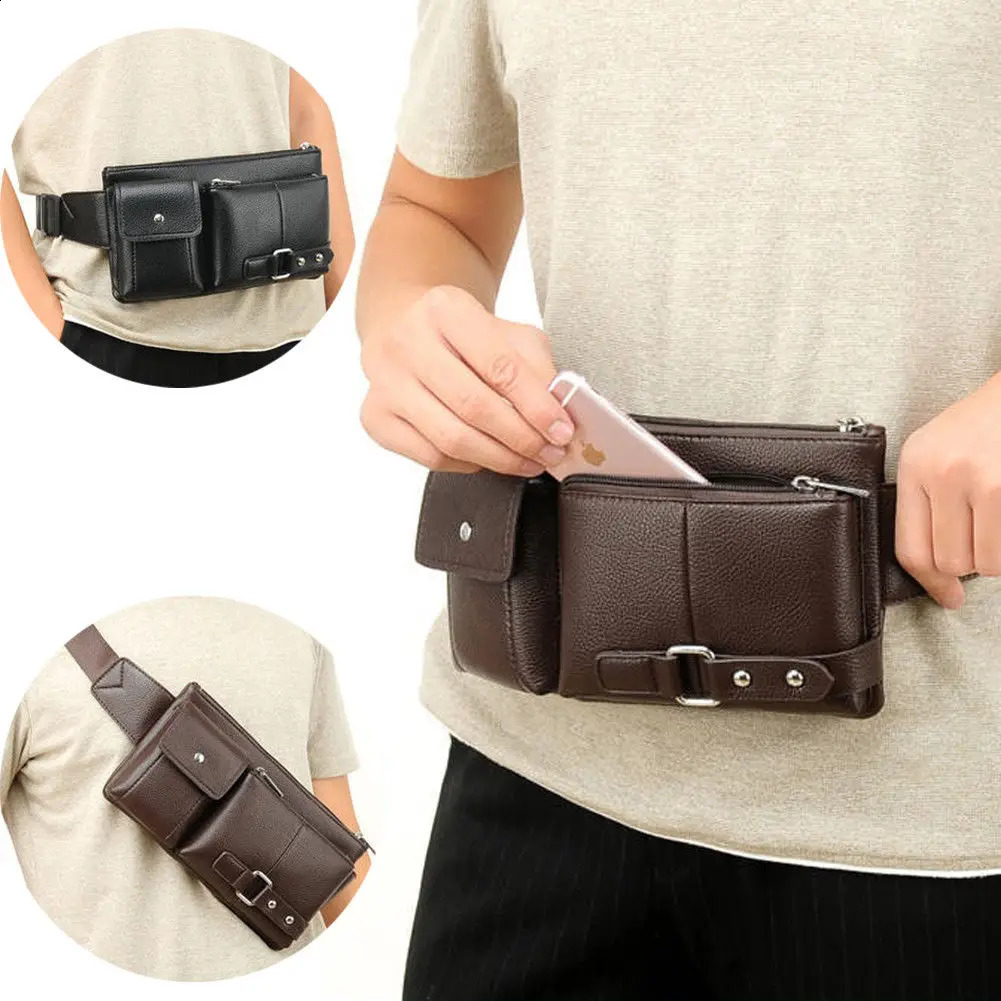Multi Pocket Fanny Pack PU Leather Waist Bag Slim Shoulder Hip Purse Adjustable Belt Strap Casual Pouch Outdoor Day 240830Z