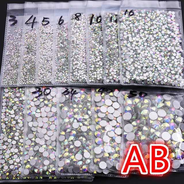 Super Flash ss3-ss50 Crystal AB Flat Back Non Heat Repair Nail Art Diamond 3D Glass Nail Decoration Clothing Diamond W240829