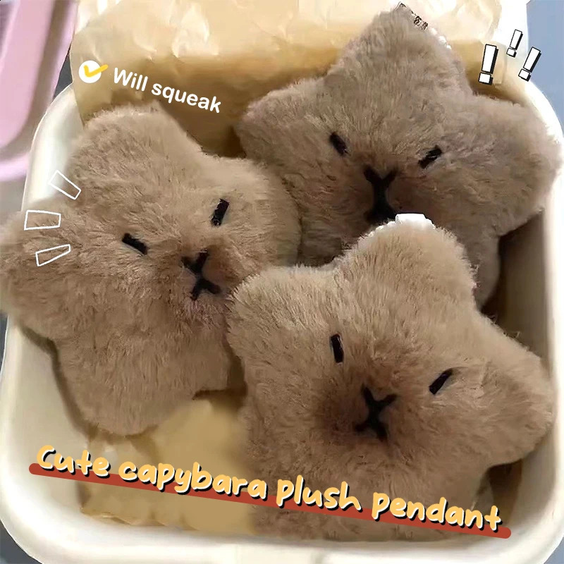 Capybara Plush Doll Star Squeak Toy Cartoon Keychain Pendant Soft Stuffed Backpack Car Bag Key Ring Decor Kid Gift 240829