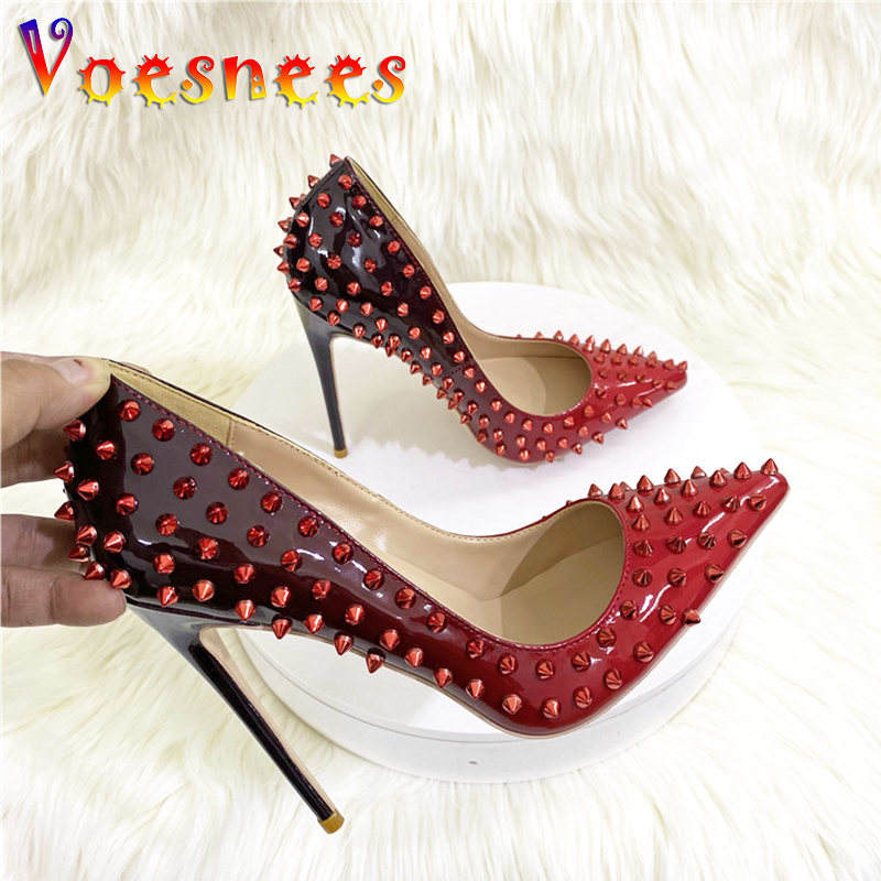 2023 New Sexy Rivet High Heels Gradient Double Color Fashion Women Shoes Europe And America Party Dress Pumps Large Size 44 45