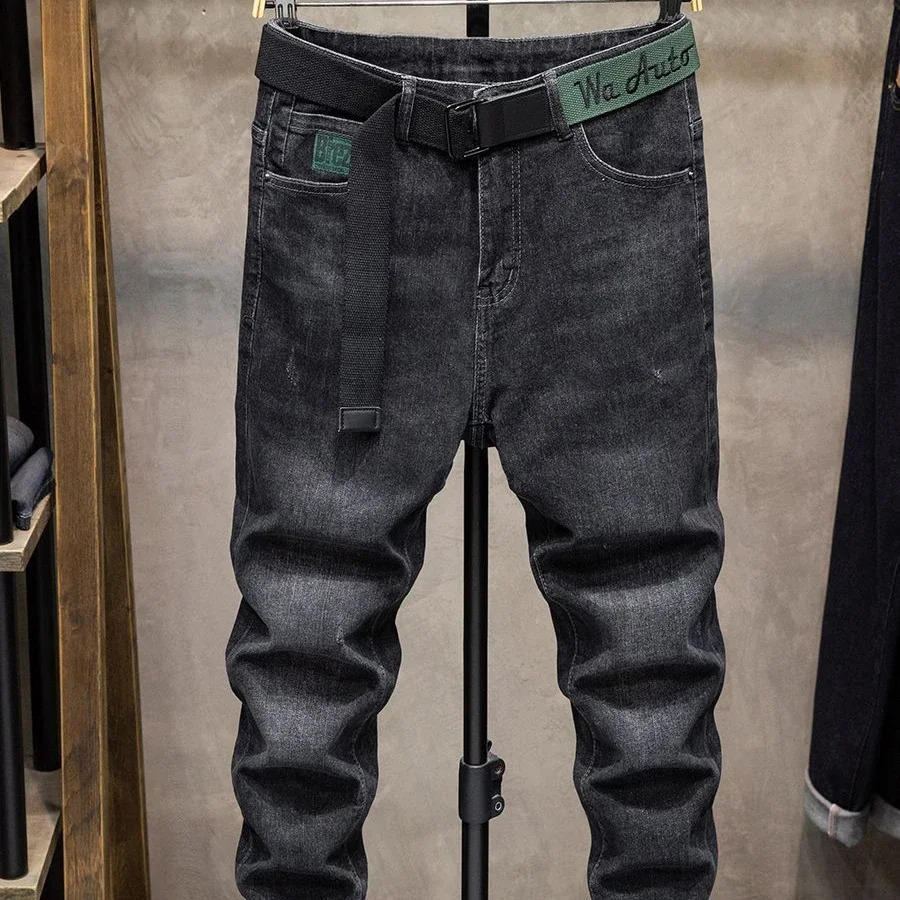 Winter Pants Brushed Denim Fabric Korean Style Clothes Street Mens Boots Cut Stretch Slim Plush Wool Thicken Jeans 240826Z