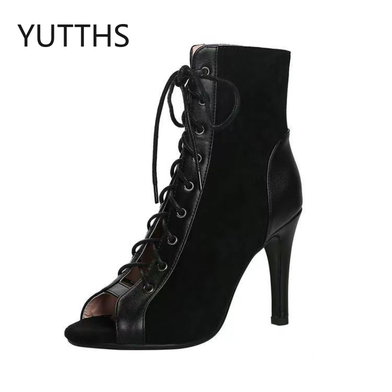 Sandalis Mujer Lace Up Sandals Women 2023New Summer Hollow Short Thin Heel High Heels Dance Party Shoes Large 43 Women's Sandals