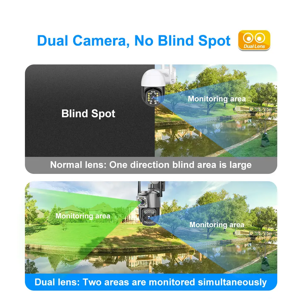 4MP Dual Lens WiFi IP Camera Night Vision Ai Human Detect PTZ Outdoor Video Camara Wireless V380 Pro CCTV Security Protection