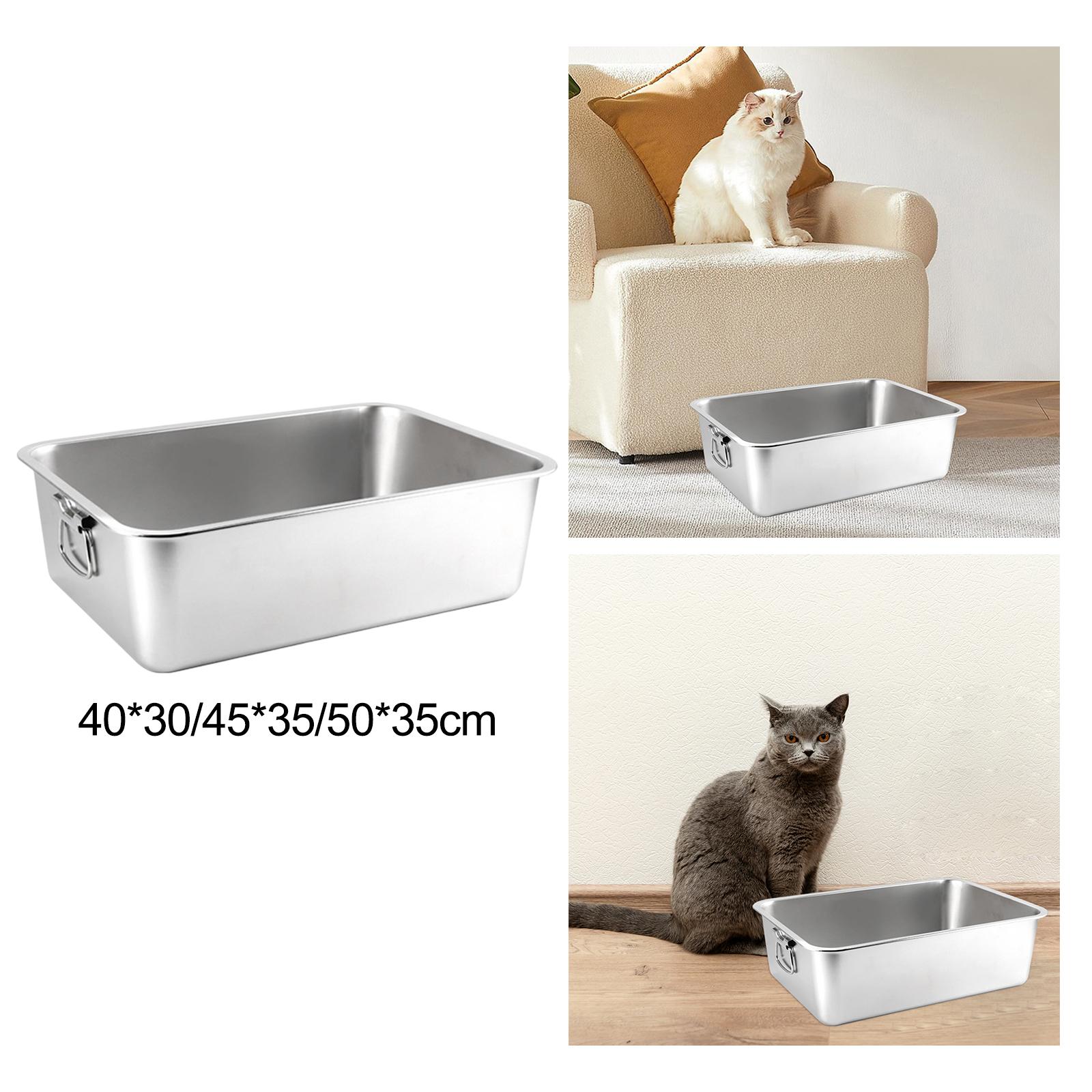 Open Top Pet Cat Litter Box Kitten Litter Pan Kitten Potty Toilet Stainless