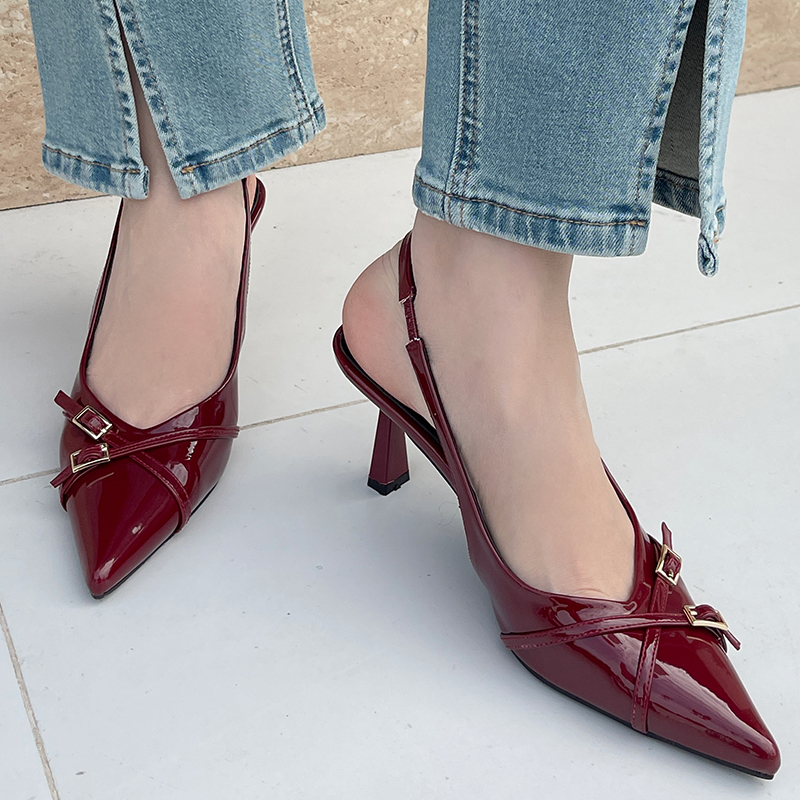Big Size Fashion Pointed Toe Pumps Ladies Thin Heels Shoes Female Slingbacks Slides Women High Heels Shoes Wine Red Footwear