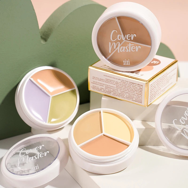 Three color concealer dark circle high coverage green nose contour shadow cream palette basic beauty Korean makeup 240829