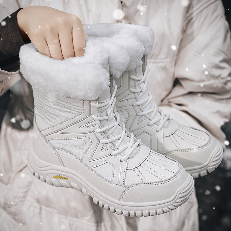 Women Winter Boots with Thick Fur Non-slip Waterproof Winter Snow Boots Mid-calf Women Platform Winter Cotton Boots Botas Mujer