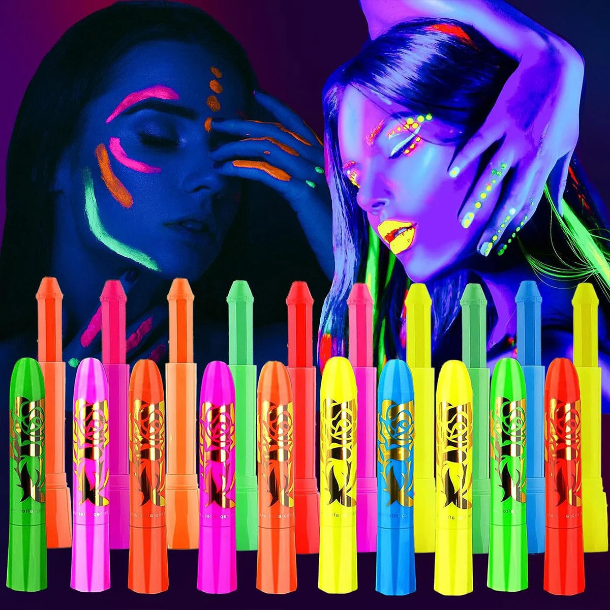 12 piece set of Halloween party decoration UV fluorescent human body painting fluorescent pen - suitable for Halloween makeup 240829