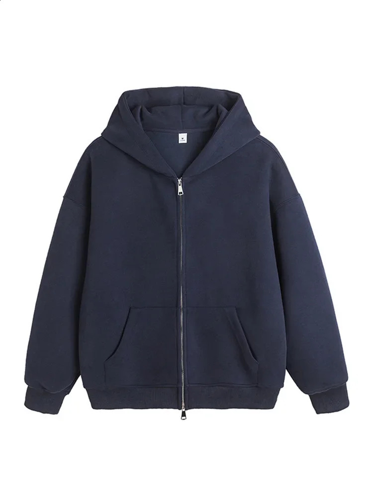 AutumnWinter Womens Street Fashion Hoodie Retro Sweater Loose Long Sleeve Zipper Pocket 240827