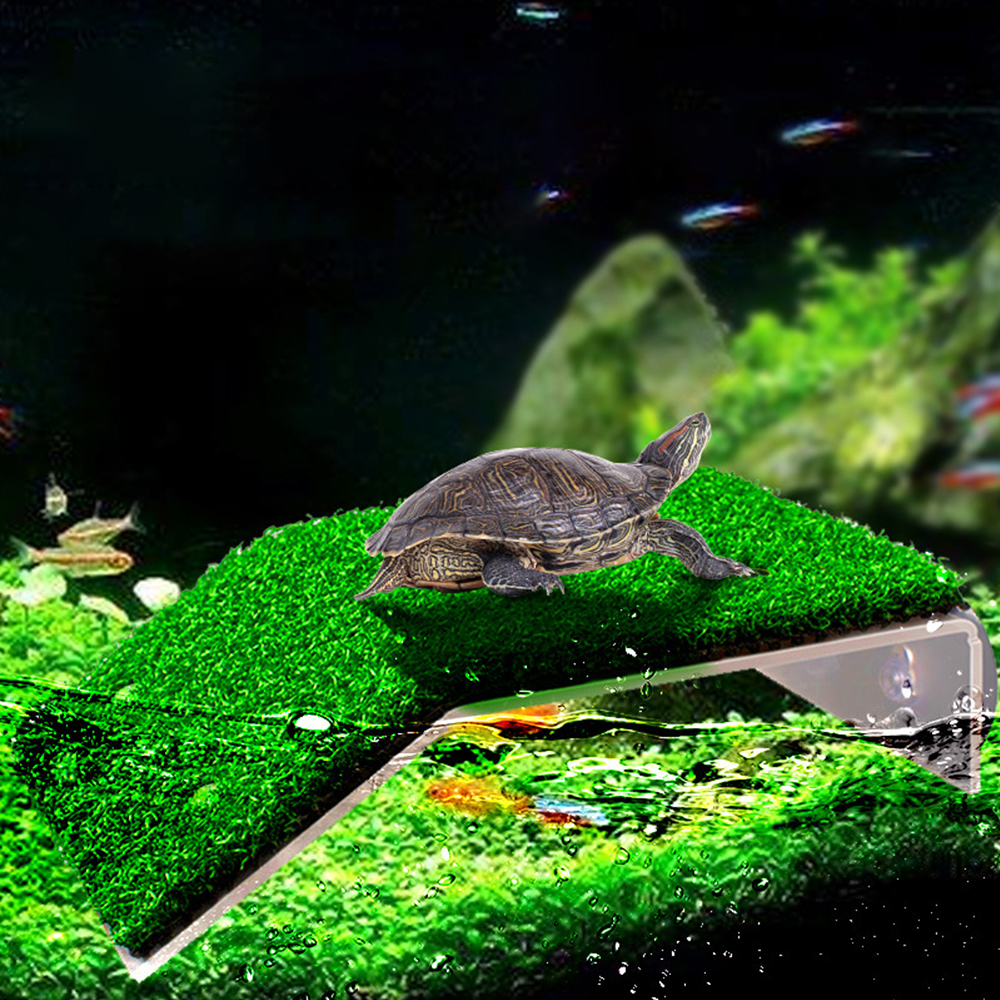 Fish Tank Decoration Turtle Basking Platform Suction Cup Tortoise Climbing Ladder Simulated Lawn Landscaping Drying Floating