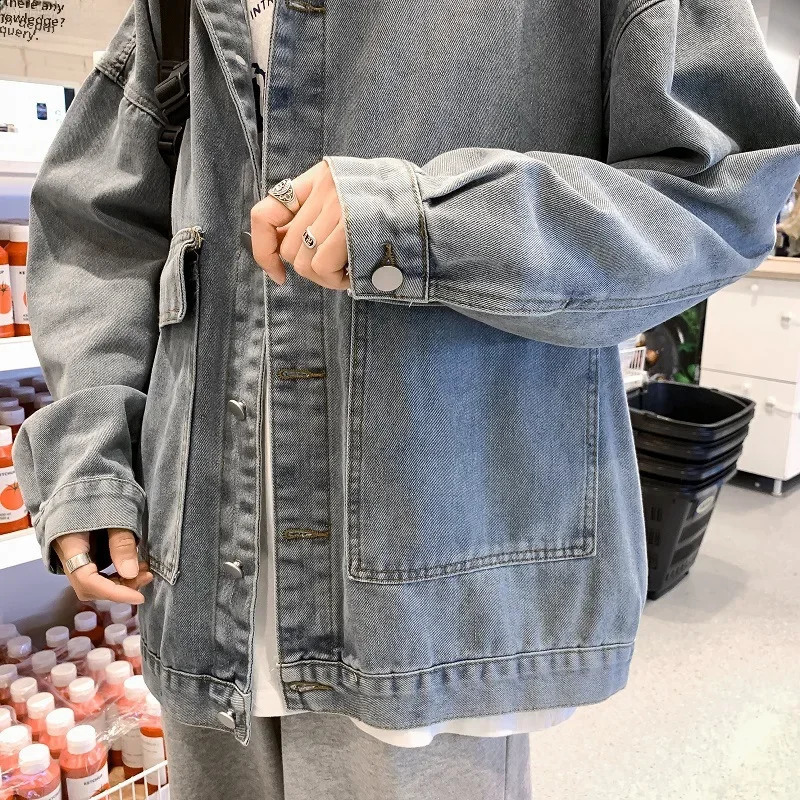 Trendy Japanese Style Denim Work Jacket For Men Loose Fit Spring Autumn Versatile Top Korean Version Couple Jacket 240829