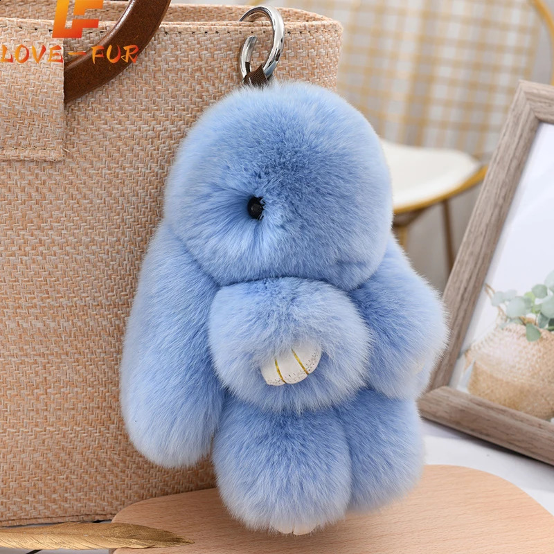 Fashion Pendant Bag Car Charm Tag Cute Mini Rabbit Toy Doll Real Fur Monster Keychains 100 Genuine Rex Keychai 240829