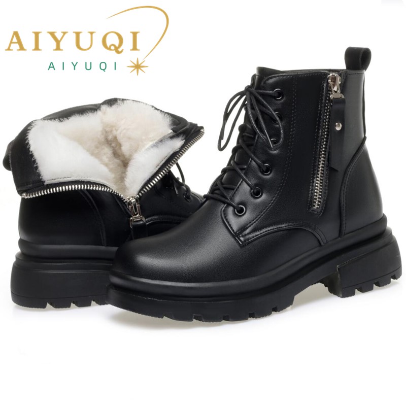 AIYUQI Women Winter Boots 2024 New Genuine Leather Women Snow Boots Wool Warm Non Slip Large Size Women Ankle Boots