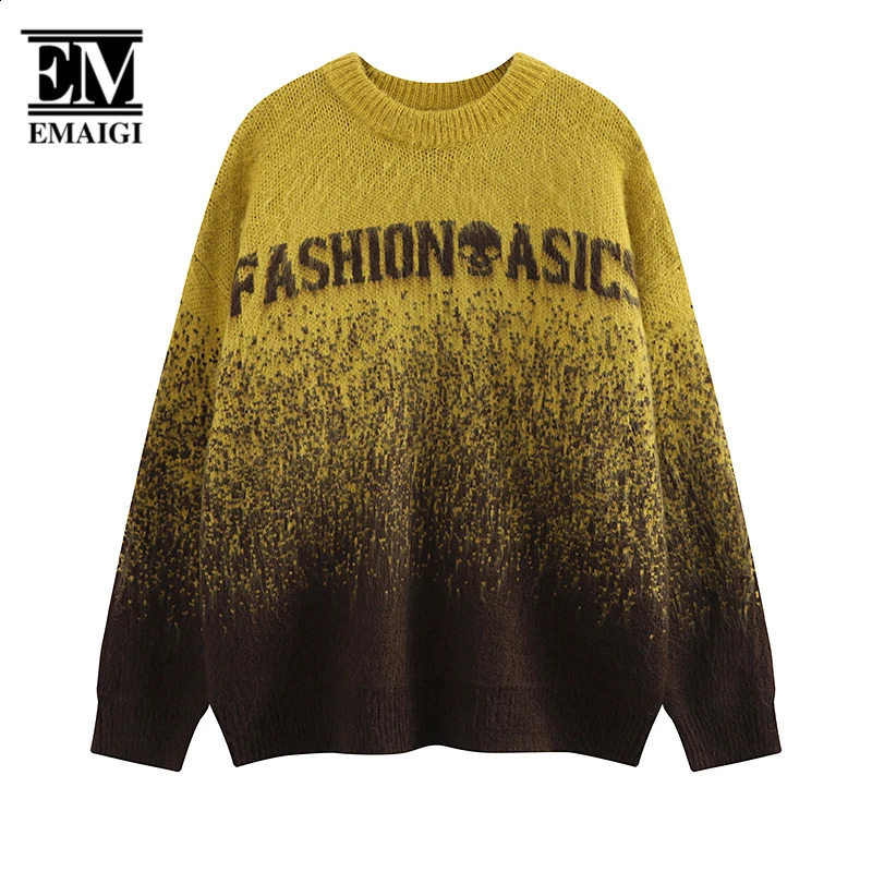 Mens Womens Autumn Winter Jacquard Street Clothing Loose Waist Hips Oversized Pullover Sweater Couple Knitted Top 240829