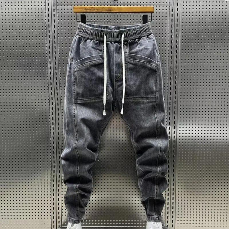 2025 S Fashion Designer Men S Jeans Design Denim Pants Elastic Drawstring Waist Cargo With Pockets Casual Spring Autumn Harem Trousers In Solid