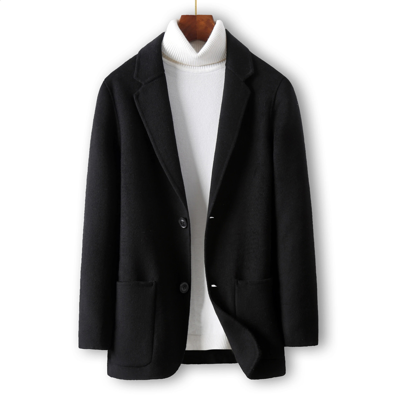 autumn double-sided wool coat jacket hand sewn high-end fabric mens casual wool top 240829