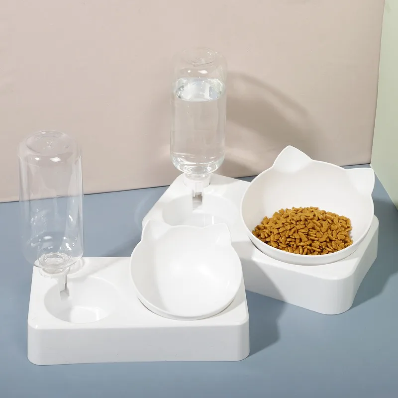 Cat Bowl Automatic Pet Feeder Dog Cat Food Bowl with Water Dispenser Double Bowl Drinking Raised Stand Dish Bowl Cat Accessories