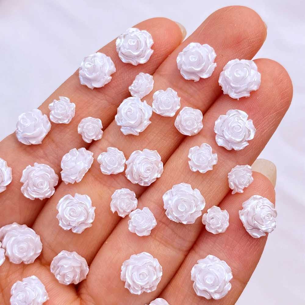 100 Cute New Resin Mini 3D Whiteboards Rose Nails Rhinestone Gemstones Sparkling Nails Art Jewelry Handmade Nail Decorations W240829