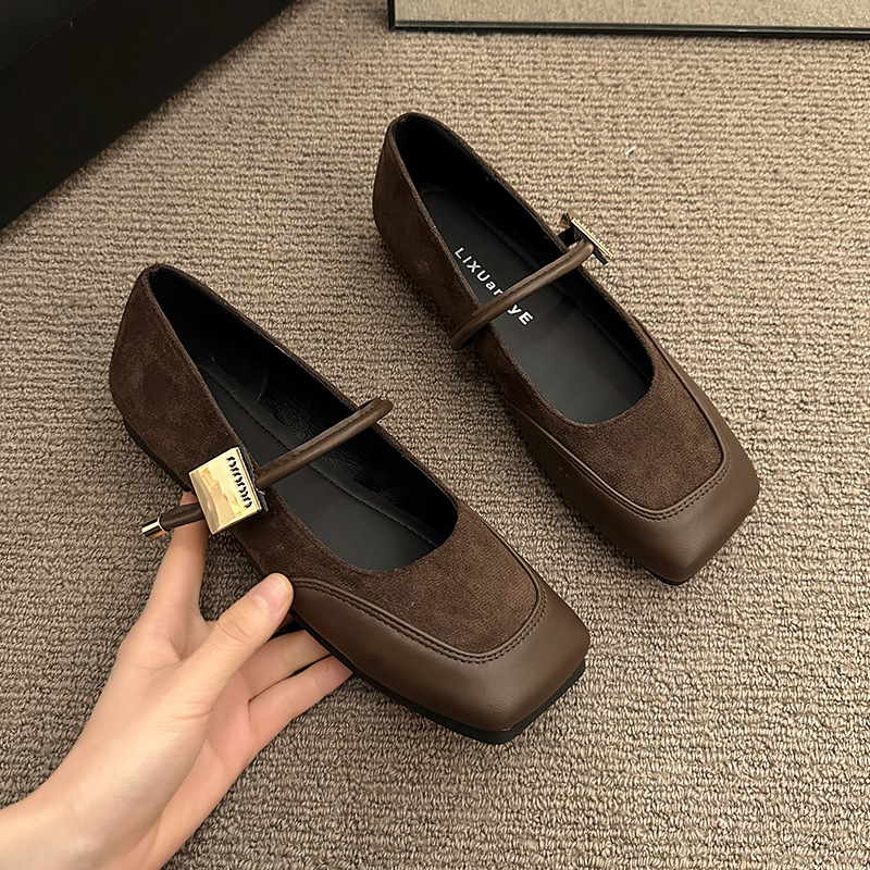 Women's Mary Jane Flats - Suede Square Toe Low Heels hot Pumps, Retro Casual Designer Shoes