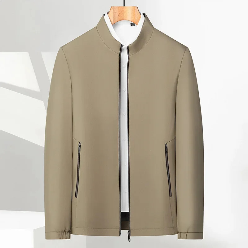 Mens Stand Collar Jacket Solid Color Business Casual Cropped Jacket For Middle-aged Men Spring Style 240829
