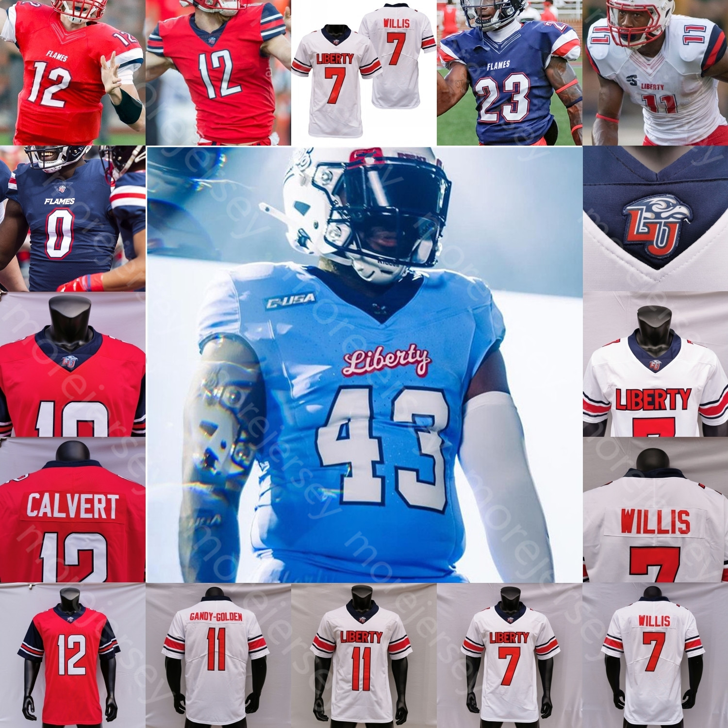 NCAA College Liberty Football Jersey Joshua Mack DJ Stubbs Malik Willis Johnathan Bennett Shedro T.J. Green Demario Douglas Jaivian Lofton Men Size S-3XL