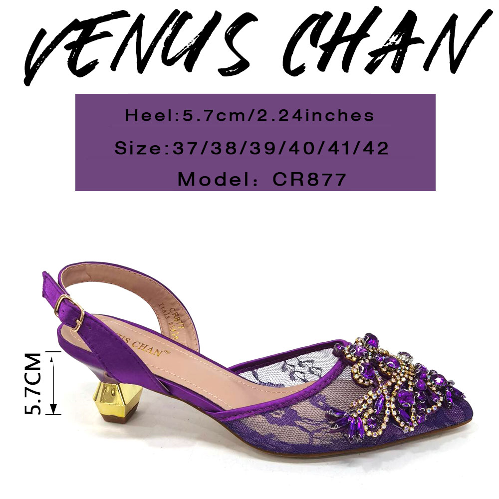 Venus Chan 2024 Latest Shoe and Bag Set Lace Mesh Design Africa Women's Mid-heel Rhinestone Mini Bag for Nigeria Party Wedding