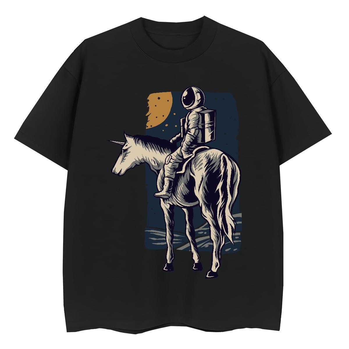 Free Shipping Tshirt for Man Woman 230g Pure Cotton cosmonaut Daily Wear T-Shirts for Women Crew Neck Cartoon Printing L-4XL Clothes