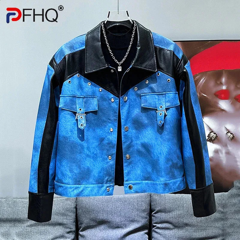 PFHQ Autumn Winter Mens Jacket Korean Fashion Paradigm Short Sleeve Splicing n Mens Top Casual 21Z6057 240830