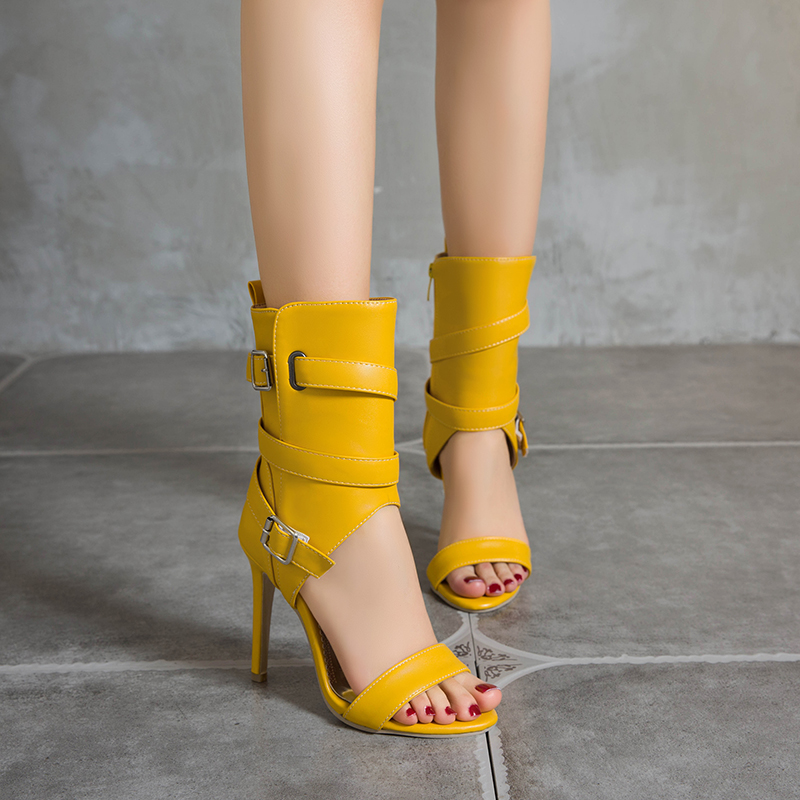 Peep Sexy Toe Summer Sandals Ankle New Boots For Women Fashion Buckle High Heels Red White Party Wedding Dance Shoes Ladies 8392