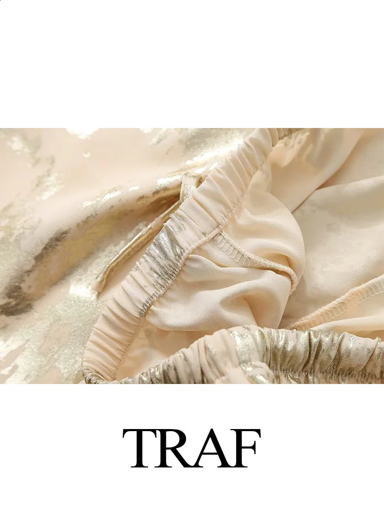 TRAF Womens Y2K Fashion Pants Baggy Metal Printed Pants Tied Straight Female Spring Autumn Causal Trousers Streetwear 240829