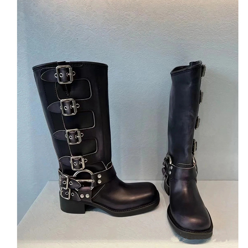 Fashion Thick-soled Handmade Leather Black and White Casual Winter Warm Boots Commuter Women's Shoes cf29