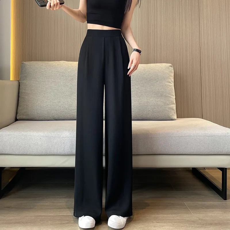 Thin Summer Wide-leg Ice Filament Permeability Spring Women Elastic Waist Stright Long Wide Leg Pants Casual Female Z260314
