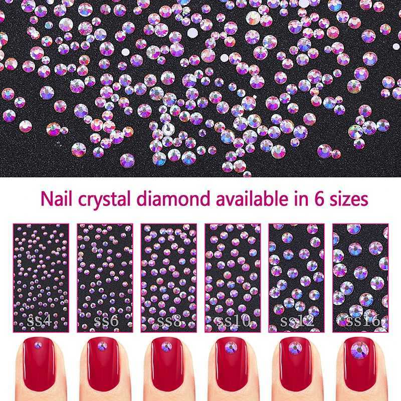 12 grid mixed size glass crystal non thermal fixed rhinestone flat crystal 3D sparkling nail art rhinestone decoration W240829