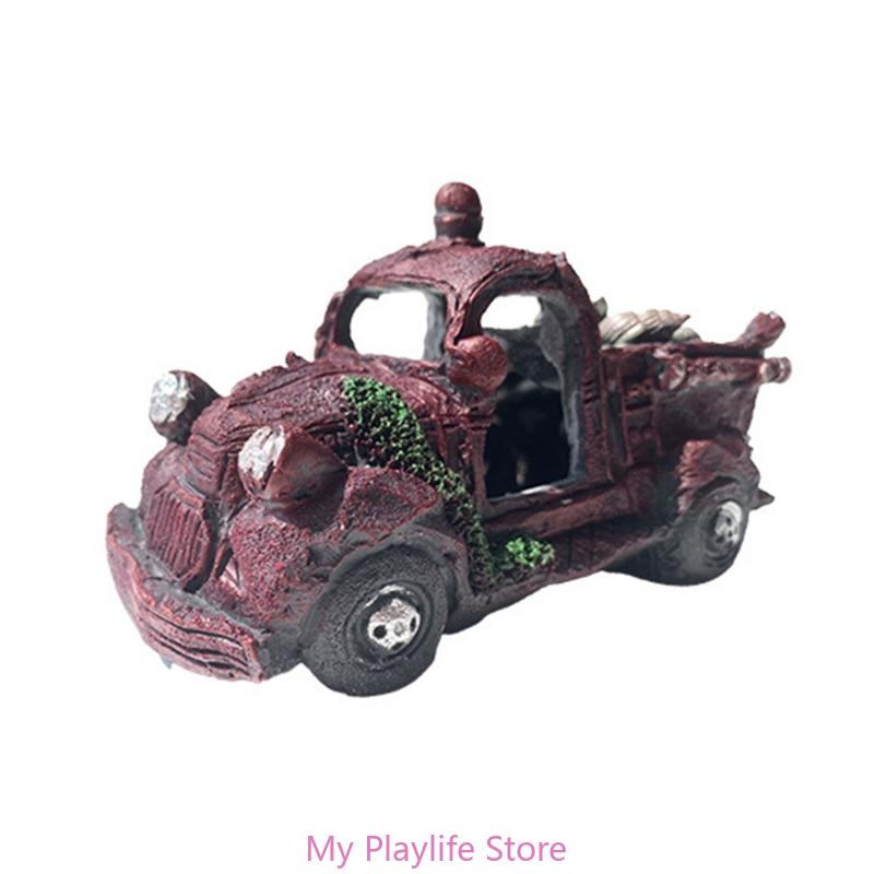 Resin Wrecked Car Ornaments DIY Resin Fish Tank Artificial Aquarium Car Wreckage Simulation for Fish Reptiles Shelter