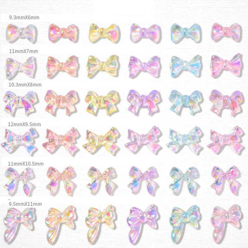 50 pieces of Aurora Bow Nail Art Decoration 3D Sparkling Charm Transparent Jelly Bow Water Diamond DIY Hand Tool Parts W240829
