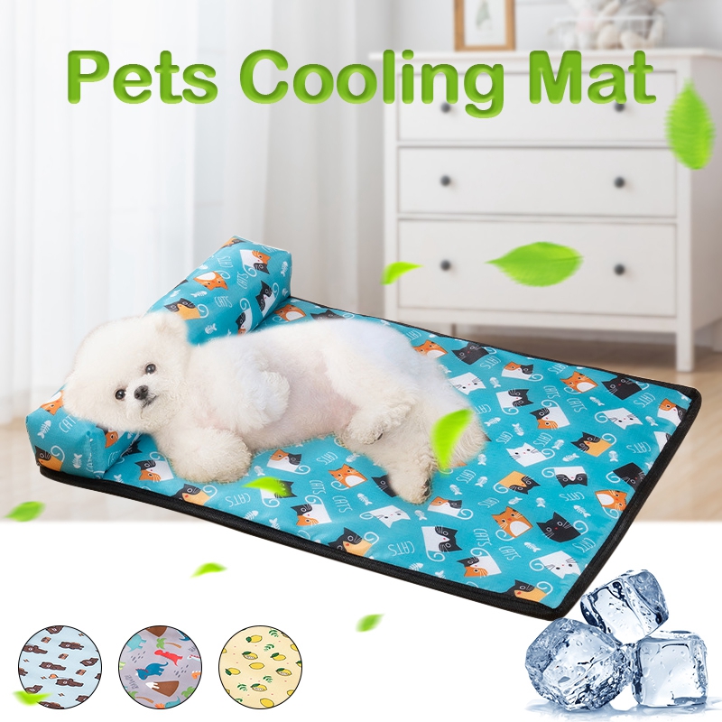 Dog Bed Mat Cooling Summer Pad Mat Pet Dog Sleeping Bed with Pillow Dogs Cats Ice Silk Blanket Cooling Pet Bed Pet Accessories