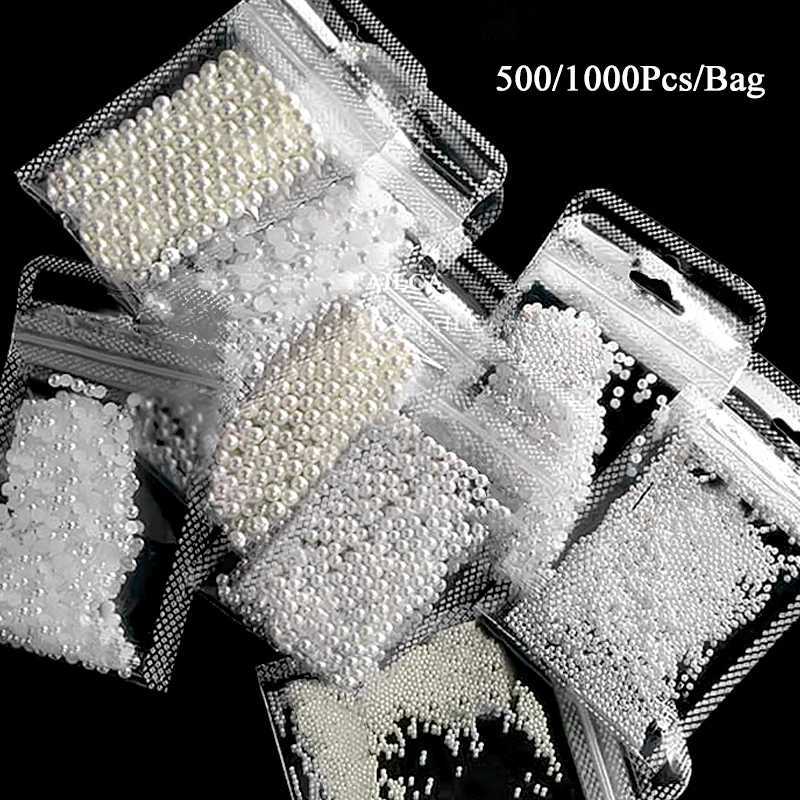 1 bag of shimmering crystal nail art Rhinestone white pearl semi-circular mixed size beige flat back pearl DIY handmade accessory W240829