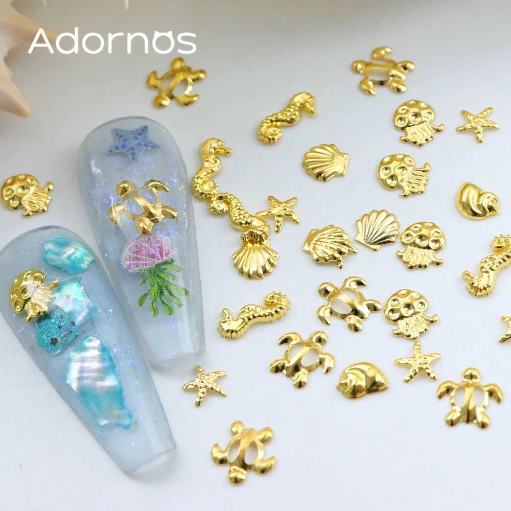 300 pieces/box of metal rivet accessories golden starfish conch screws charming summer ocean style nail art supplies and decorations W240829
