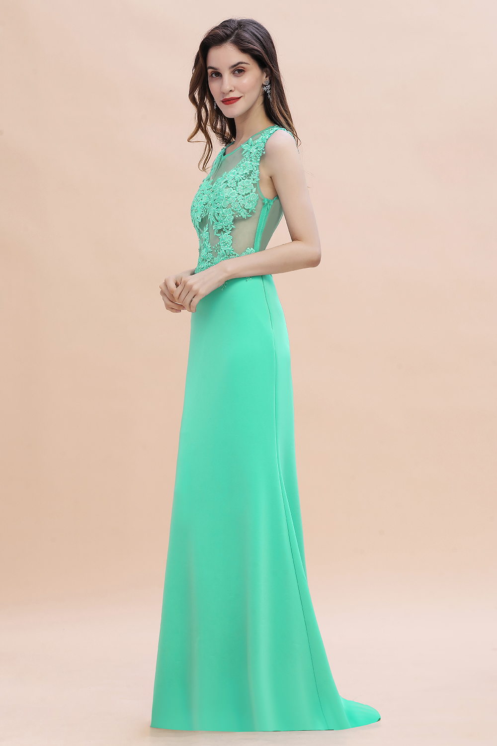 Sexy Sheer Back Hunter Mermaid Evening Dresses Illusion Women Elegant Jewel Neck 3D-Ral Appliques With Beads Sleevless Long Prom Party Gowns cps1811