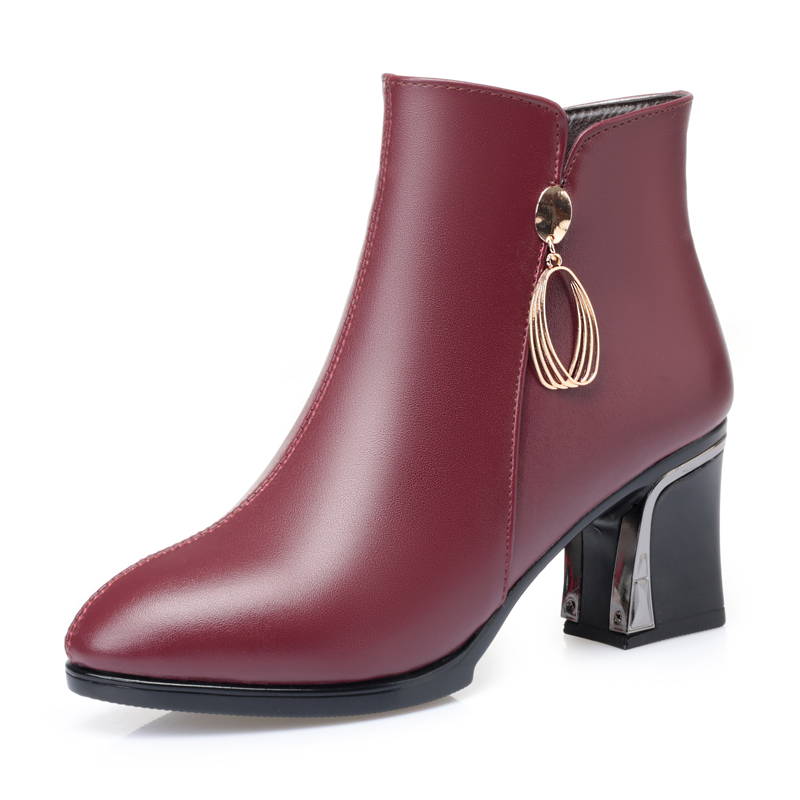 AIYUQI Women winter shoes Women Winter Boots Pointed Genuine Leather High-Heel Women's Dress Boots Large Size