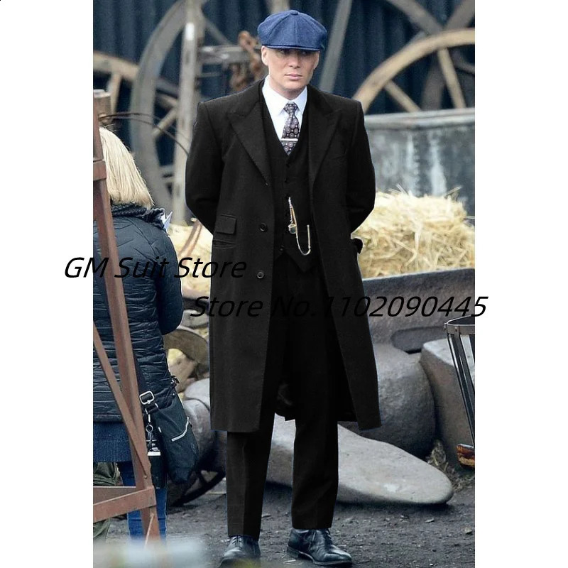Mens 3-piece set with a collar ultra-thin fit single breasted autumn and winter wool jacket warm solid color British style 240829
