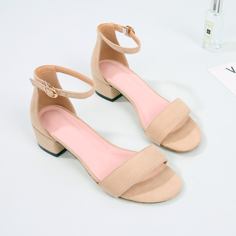 Suede Leather Sandals women heels for Teenagers Girls,Blue/Black one strap Buckle sandals Low heels Comfy Sandals Students