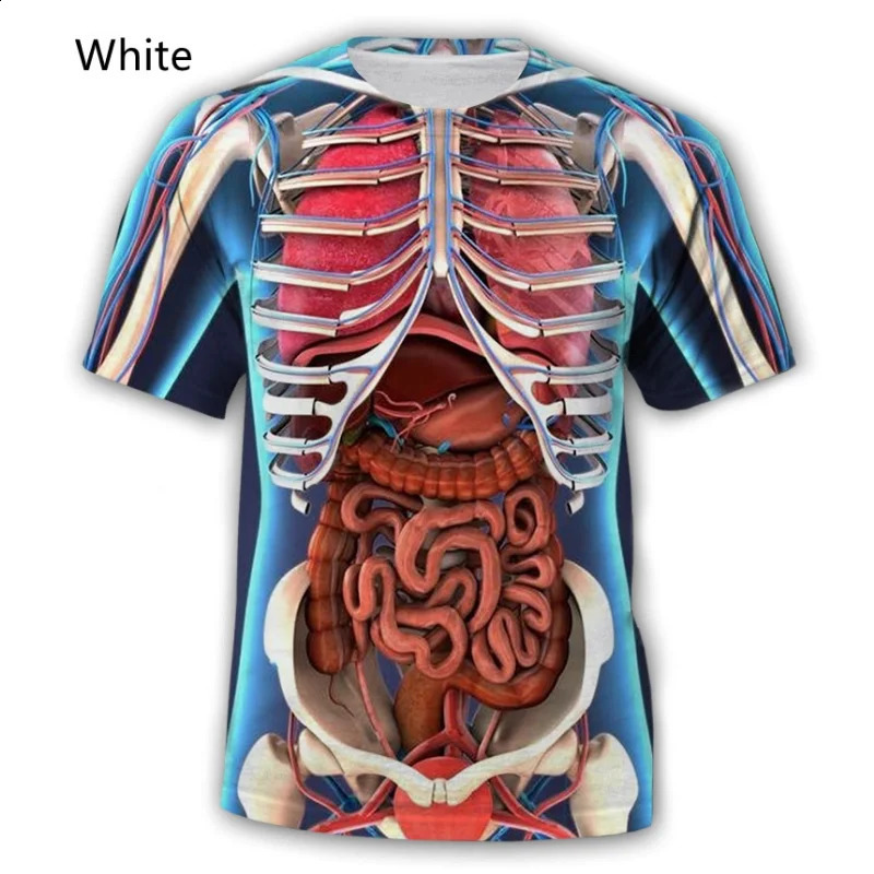 Skeleton Internal Body Organs Digestive System 3D Printed T-shirt Summer Short sleeved T-shirt Neutral Breathable Shoulder Clothing 240829