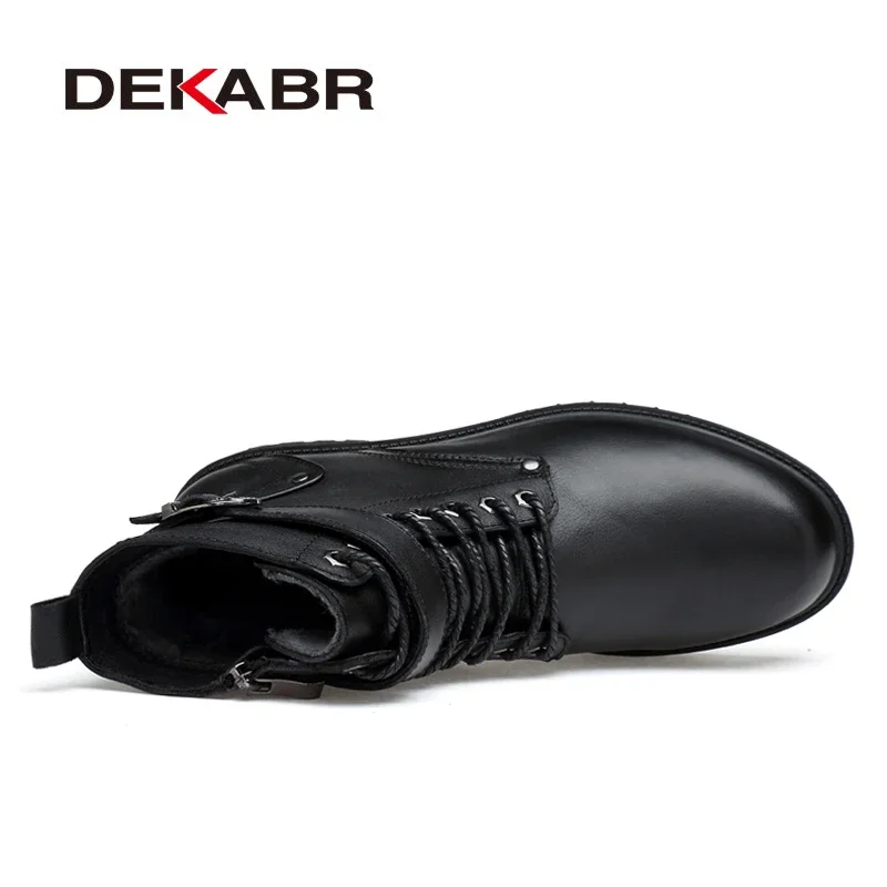 DEKABR Genuine Leather Lace-up Ankle High Quality Winter Motorcycle Safety Work Shoes Punk Style Men Boots 7b4d